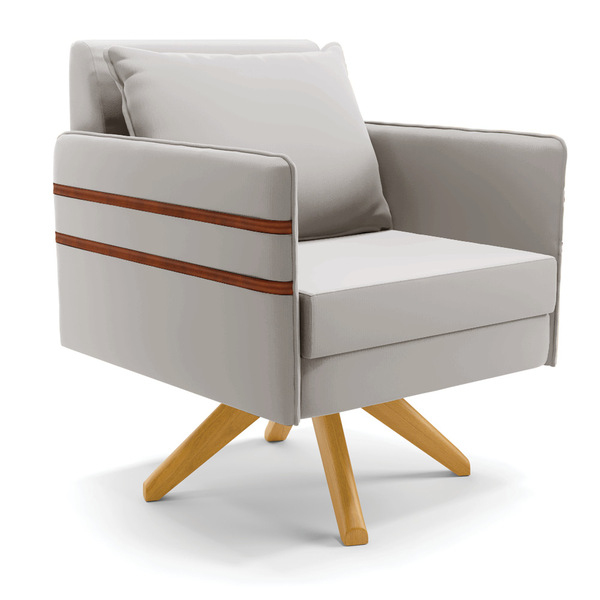 Poltrona Giratória Mari Veludo Cinza Com Tira Corano Nozes Ba