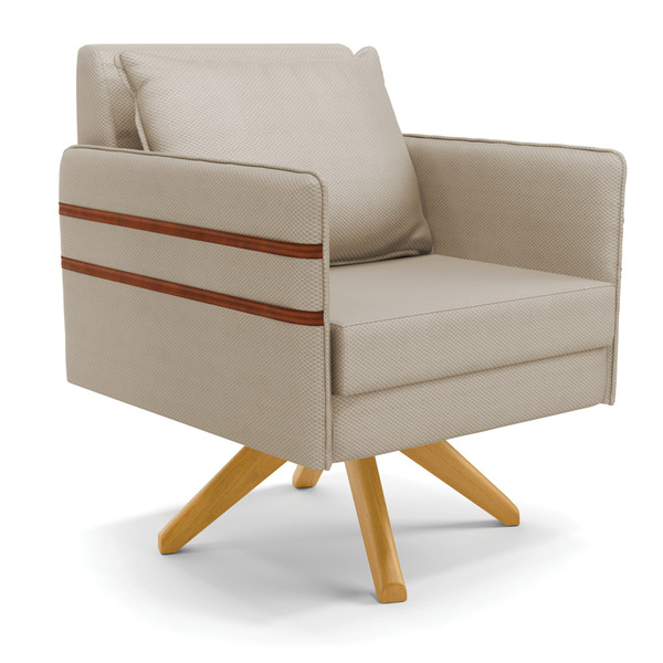 Poltrona Giratória Mari Veludo Luxo Base De Madeira Ma30 - D'