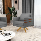 Poltrona Giratória Mari Veludo Luxo Base De Madeira Ma30 - D'