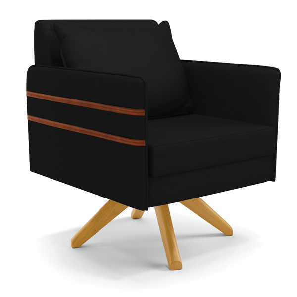 Poltrona Giratória Mari Veludo Luxo Base De Madeira Ma30 - D'