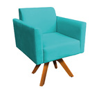 Poltrona Giratória Marisa Suede Azul Turquesa Base Madeira Mm