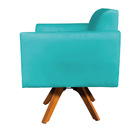 Poltrona Giratória Marisa Suede Azul Turquesa Base Madeira Mm