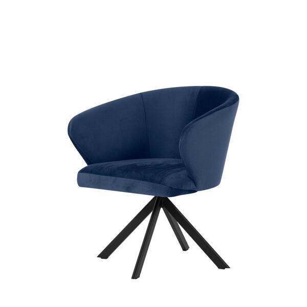 Poltrona Giratória Natalie - Veludo Azul - Metal Preto