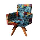 Poltrona Giratória Nina Estampado Base Madeira Mm30 D'rossi -