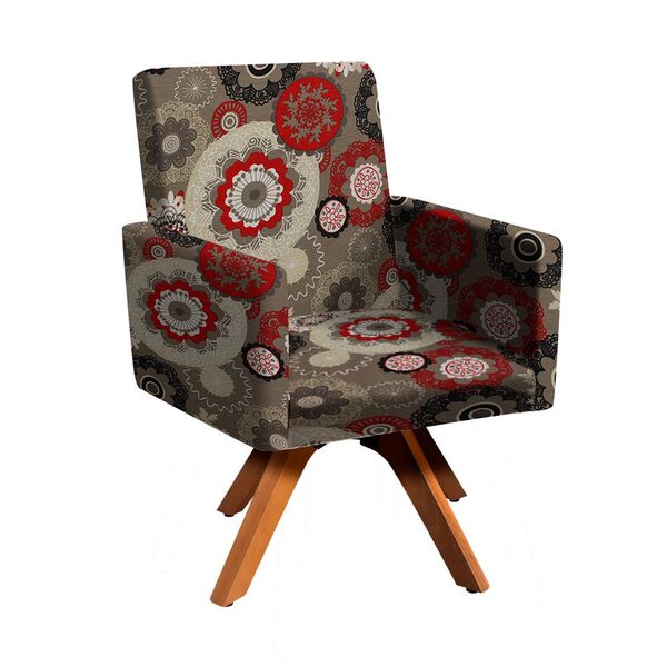 Poltrona Giratória Nina Estampado Base Madeira Mm30 D'rossi -