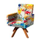 Poltrona Giratória Nina Estampado Base Madeira Mm30 D'rossi -