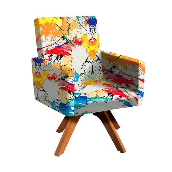 Poltrona Giratória Nina Estampado Base Madeira Mm30 D'rossi -