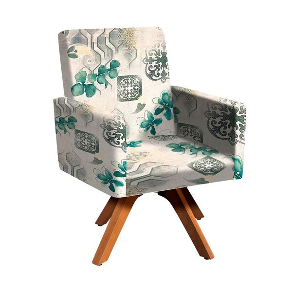 Poltrona Giratória Nina Estampado Base Madeira Mm30 D'rossi -