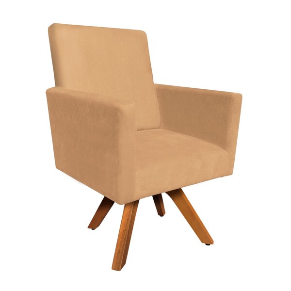 Poltrona Giratória Nina Suede Caramelo Sisal Base Madeira Mm3