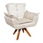 Poltrona Giratória Opala Acetinado Bege Base Madeira Mm30 D'r