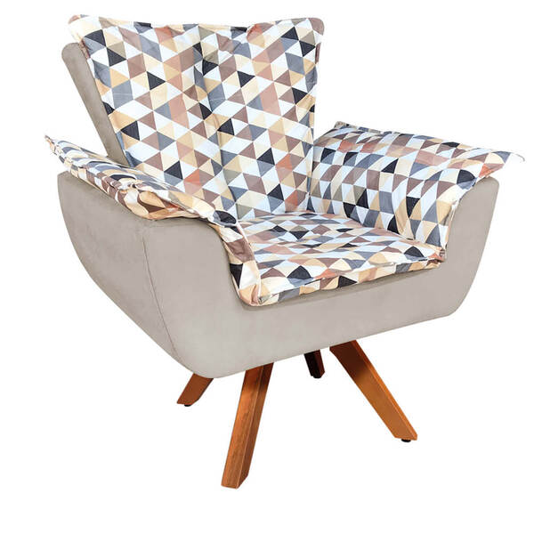 Poltrona Giratória Opala Composê D87 Com Suede Base Madeira M