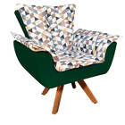 Poltrona Giratória Opala Composê D87 Com Suede Base Madeira M