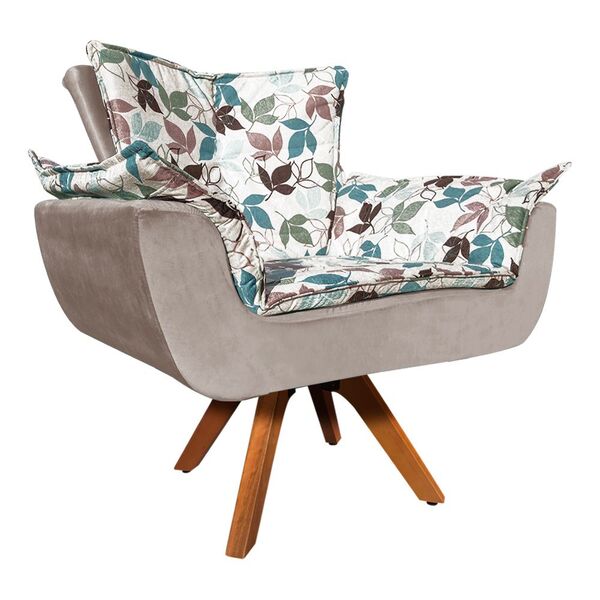 Poltrona Giratória Opala Folhas D68 E Veludo Base Madeira Mm3