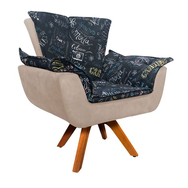 Poltrona Giratória Opala Preto Escrito D62 E Suede Bege Base