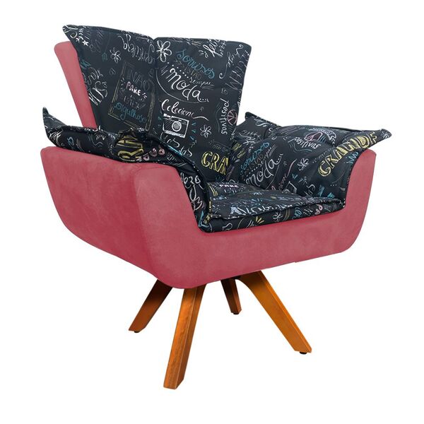 Poltrona Giratória Opala Preto Escrito D62 E Suede Rose Base
