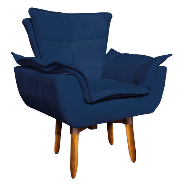 Poltrona Giratória Opala Suede Azul Marinho Base Pés Palito 2