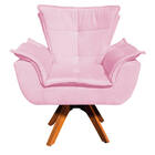 Poltrona Giratória Opala Suede Rosa Bebê Base Madeira Mm30