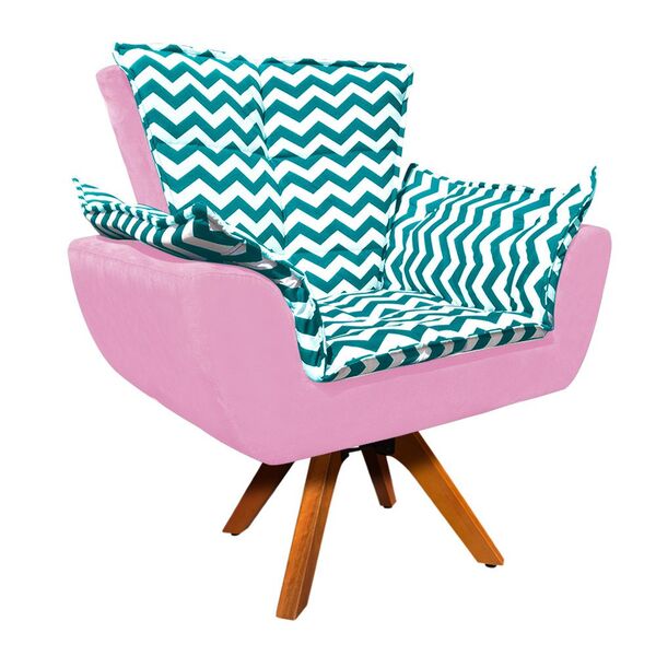 Poltrona Giratória Opala Zig Zag Verde Turquesa D78 Com Suede