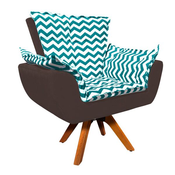 Poltrona Giratória Opala Zig Zag Verde Turquesa D78 Com Suede