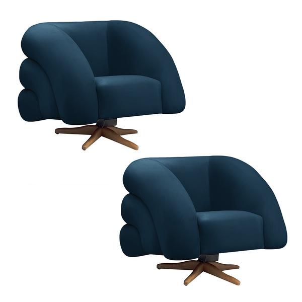 Poltrona Giratória Orgânica Com Balanço Kit 2 Tana Bouclê Azu