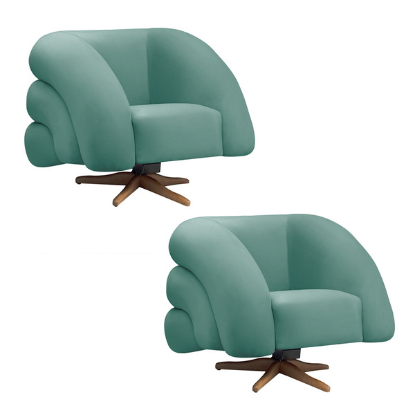 Poltrona Giratória Orgânica Com Balanço Kit 2 Tana Bouclê E03