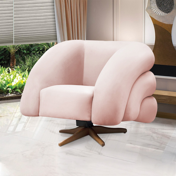 Poltrona Giratória Orgânica Com Balanço Tana Bouclê Rosê E03