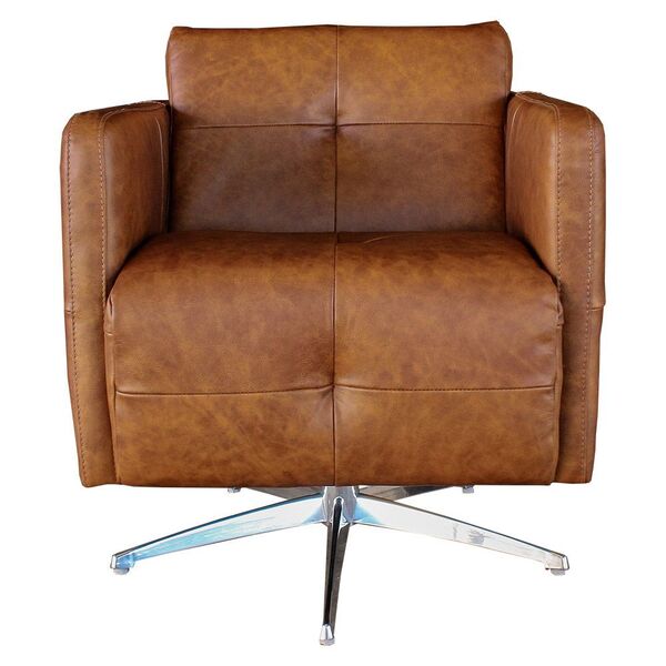 Poltrona Giratória Para Sala De Estar Astana Couro Caramelo G