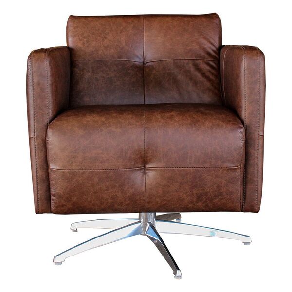 Poltrona Giratória Para Sala De Estar Astana Couro Tabaco G40