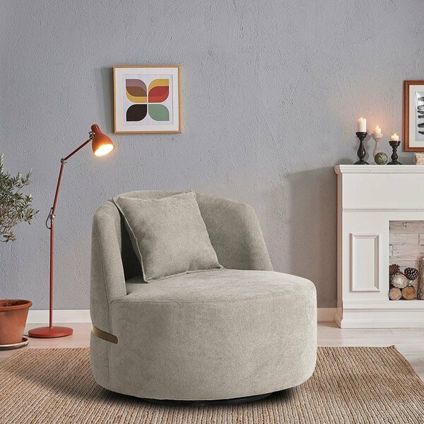 Poltrona Giratória Para Sala De Estar Laila Branco/dourado