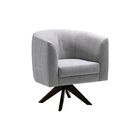 Poltrona Giratória Rosa Pés Madeira Tabaco Linho Cinza - Gran