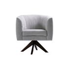 Poltrona Giratória Rosa Pés Madeira Tabaco Linho Cinza - Gran