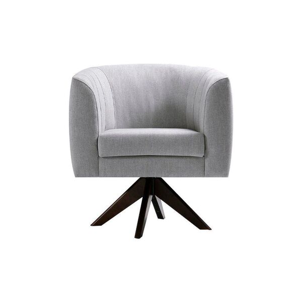 Poltrona Giratória Rosa Pés Madeira Tabaco Linho Cinza - Gran