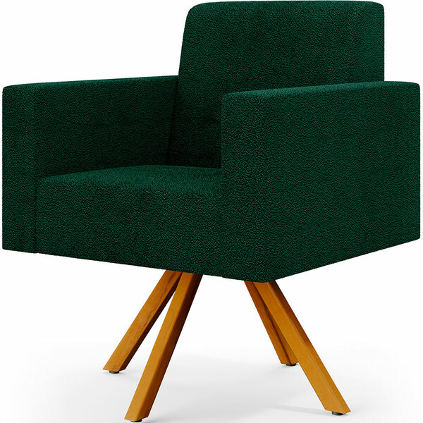 Poltrona Giratória Sala De Estar Base De Madeira Helô L02 Bou