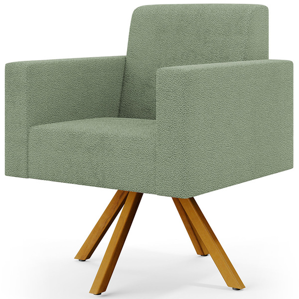 Poltrona Giratória Sala De Estar Base De Madeira Helô L02 Bou