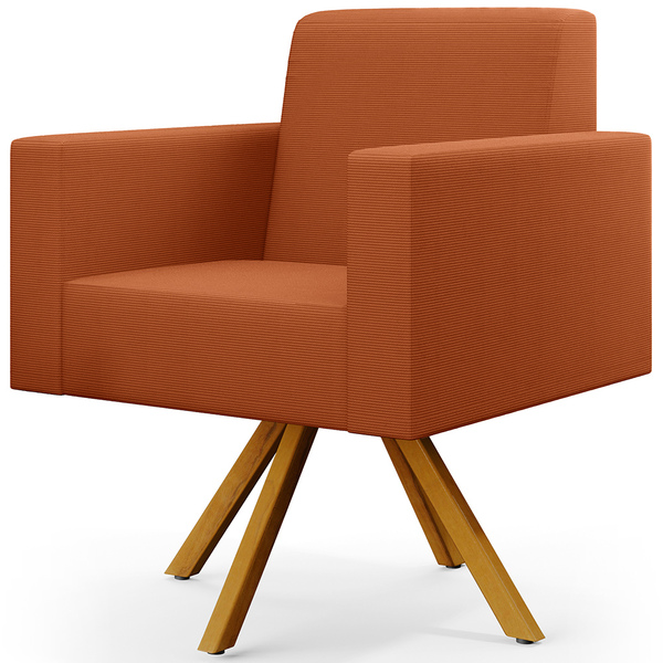 Poltrona Giratória Sala De Estar Base De Madeira Helô L02 Tec