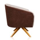Poltrona Giratória Stella Corano Marrom Com Linho Base Madeir