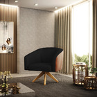 Poltrona Giratória Stella Corano Nozes Com Veludo Preto Luxo