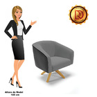 Poltrona Giratória Stella Corano Preto Com Linho Base Madeira