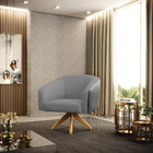 Poltrona Giratória Stella Corano Preto Com Linho Base Madeira