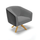 Poltrona Giratória Stella Corano Preto Com Linho Base Madeira