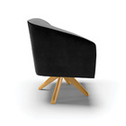 Poltrona Giratória Stella Corano Preto Com Linho Base Madeira