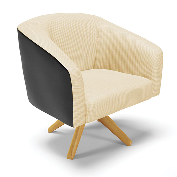 Poltrona Giratória Stella Corano Preto Com Veludo Off White L