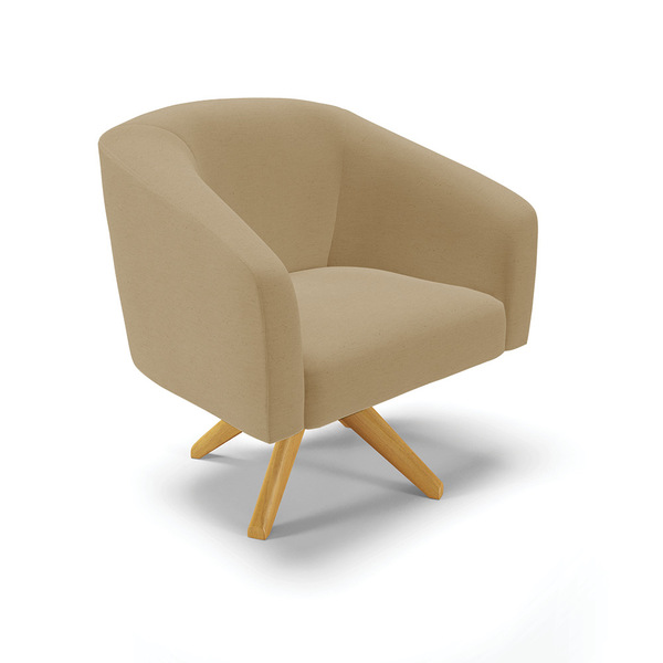 Poltrona Giratória Stella Linho Base Madeira Ma30 - D'rossi -