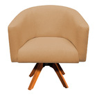 Poltrona Giratória Stella Linho Dourado A122 Base Madeira Mm3