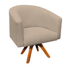 Poltrona Giratória Stella Linho Palha A32 Base Madeira Mm30 -