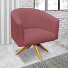 Poltrona Giratória Stella Linho Whisky Rosê A106 Base Madeira