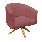 Poltrona Giratória Stella Linho Whisky Rosê A106 Base Madeira