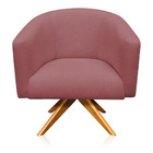 Poltrona Giratória Stella Linho Whisky Rosê A106 Base Madeira