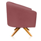 Poltrona Giratória Stella Linho Whisky Rosê A106 Base Madeira