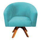 Poltrona Giratória Stella Suede Azul Turquesa Base Madeira Mm